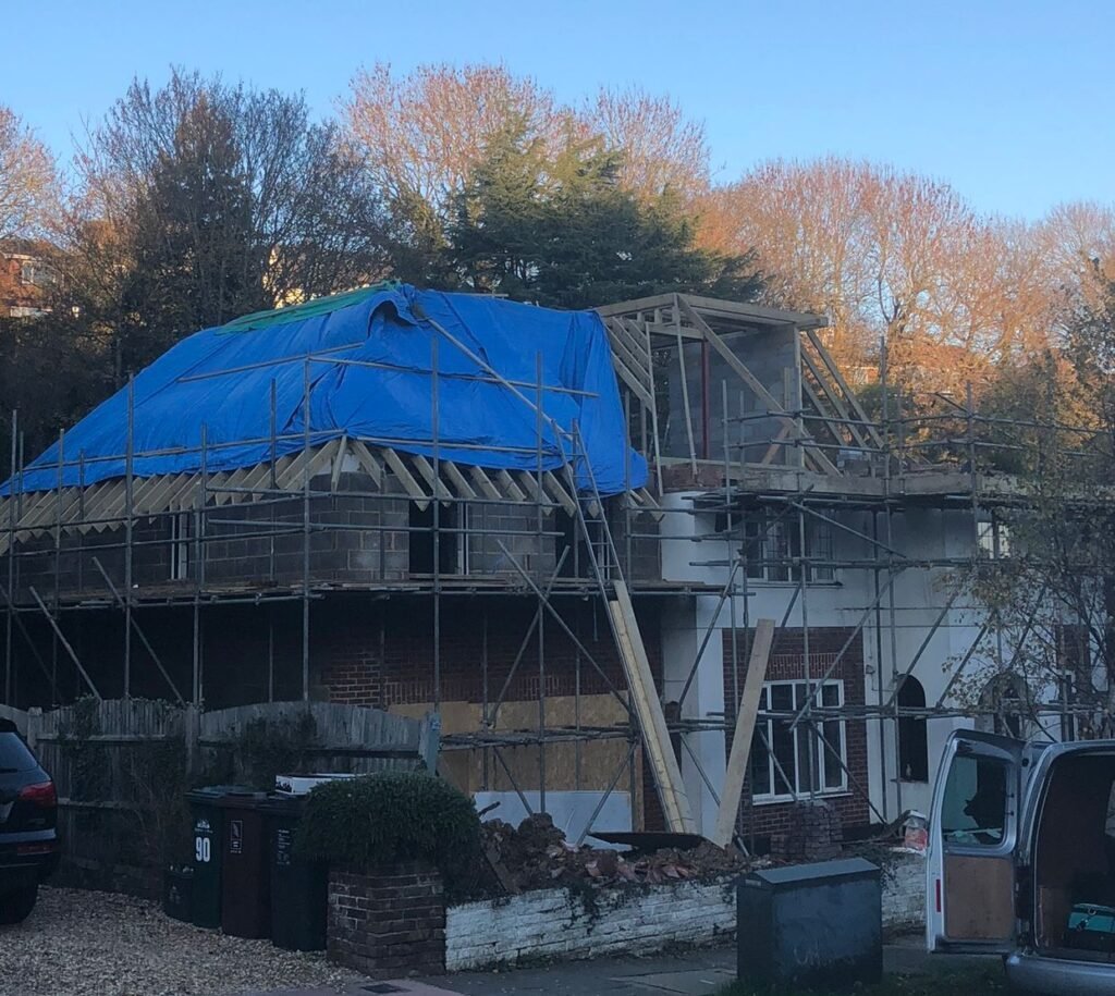 Detailed view of a custom hand-cut roof structure in Brighton, designed and installed by Procut Carpentry.