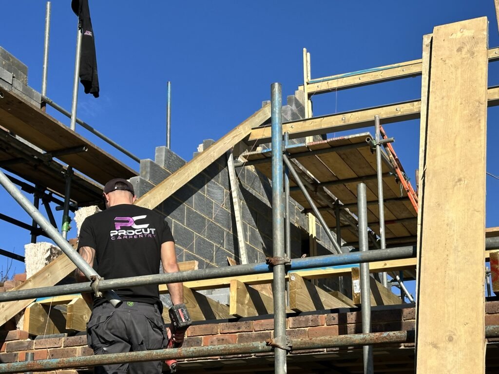 Roof structure progress on Peacehaven project with dormers by Procut Carpentry