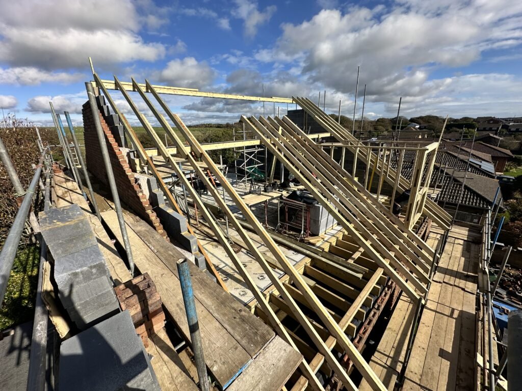 Custom roof design by Procut Carpentry for Peacehaven new build with hand-cut rafters