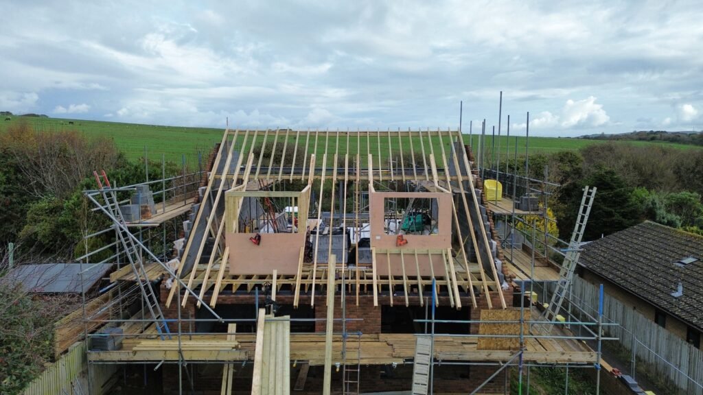 Dormer framework on Peacehaven project by Procut Carpentry with hand-cut roof structure