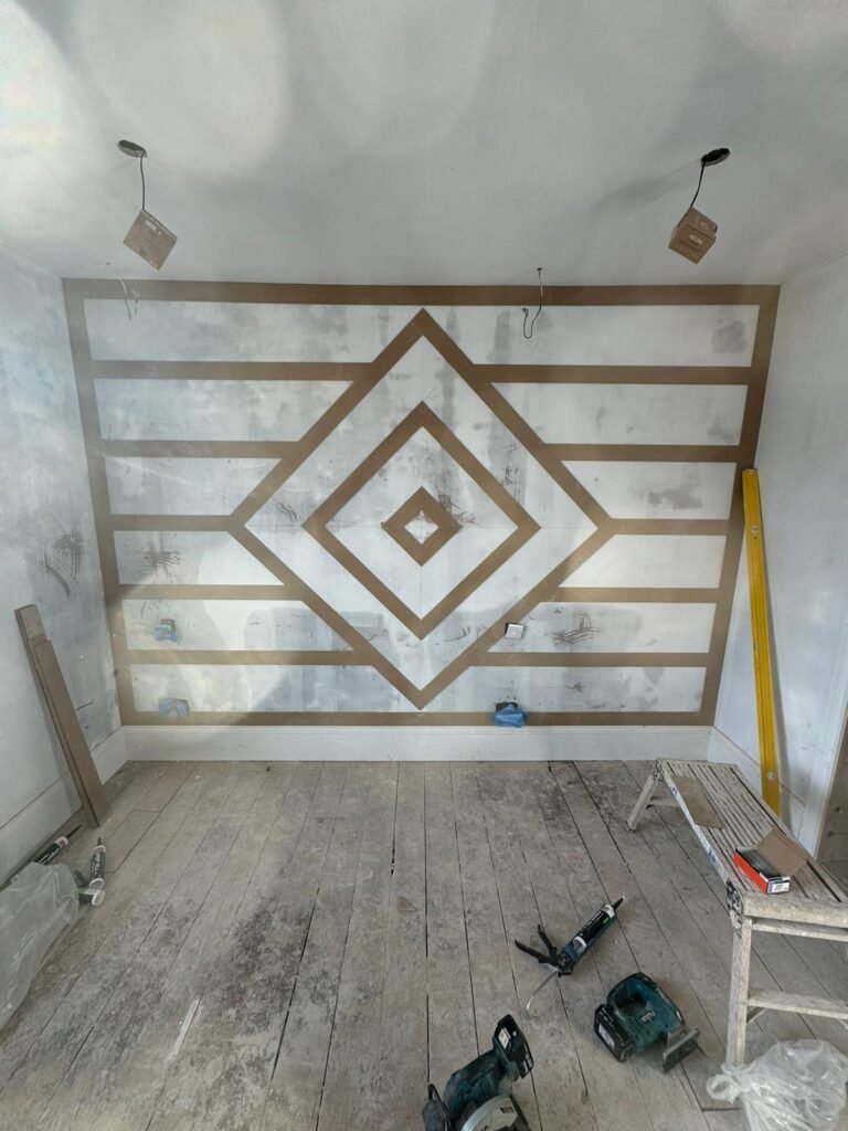 Unique wall panelling design in HMO refurbishment project, Hove, by Procut Carpentry.