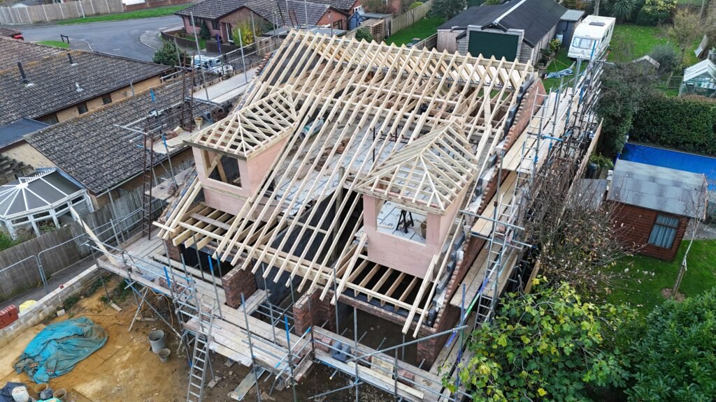 Top view capturing dormer roof structure on Peacehaven project by Procut Carpentry