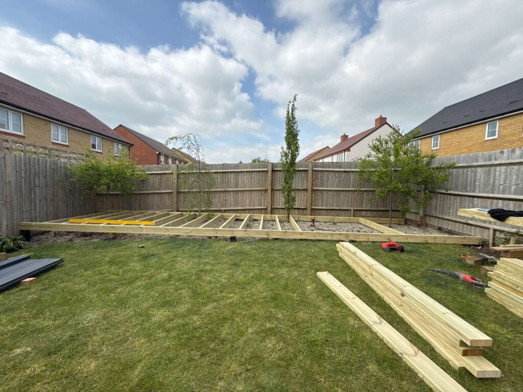 View of the strong substructure supporting composite decking in Lancing project.