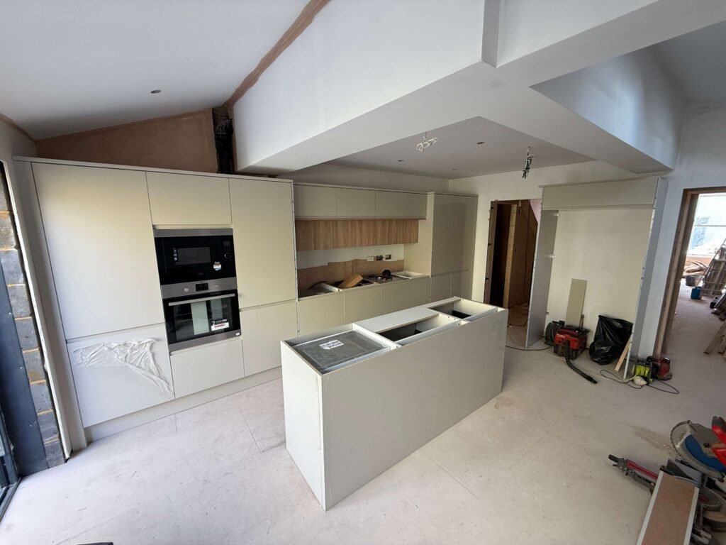 Custom kitchen installation in Hove featuring tailored cabinetry and finishes by Procut Carpentry.
