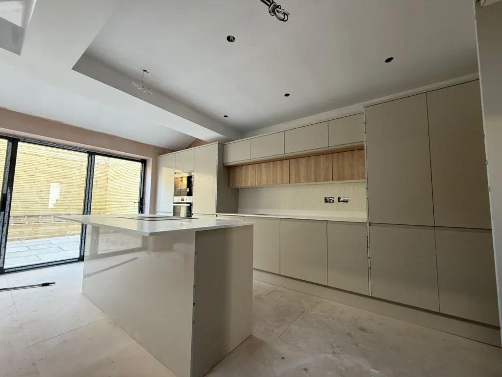 Detailed view of quartz worktop showcasing ProCut Carpentry's craftsmanship.